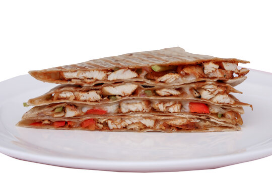 Grilled Chicken Quesadilla Slice with Melted Cheese and Bell Peppers Isolated on Transparent Background