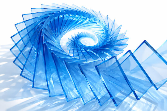 Vibrant blue abstract background with swirling shapes and geometric forms, creating a dynamic visual effect