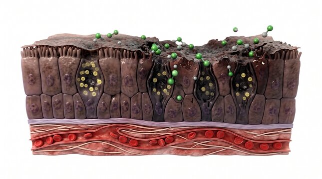 3D Microscopic Diagram of Goblet Cell Damage and Mucin Depletion from Chlorine