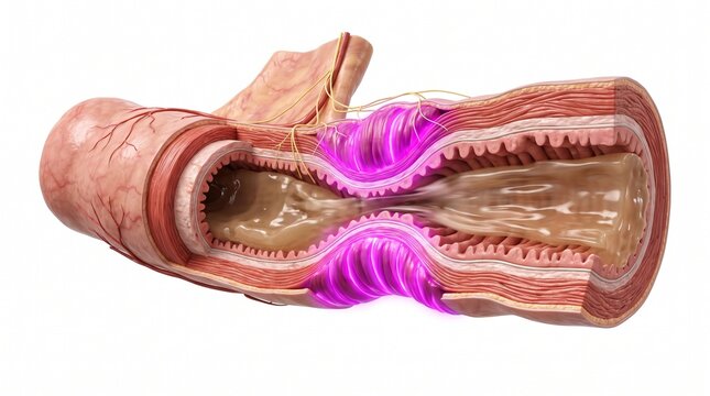 3D Anatomical Diagram of Intestinal Spasms in Irritable Bowel Syndrome