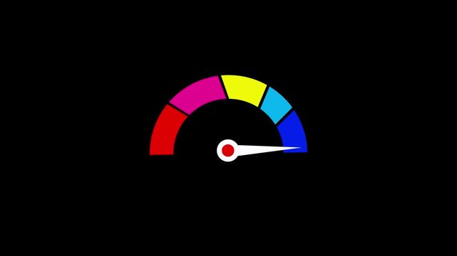 Digital speedometer icon animation on black background. Technical analysis assessment meter icon. Credit score or risk level indicator animation with alpha channel