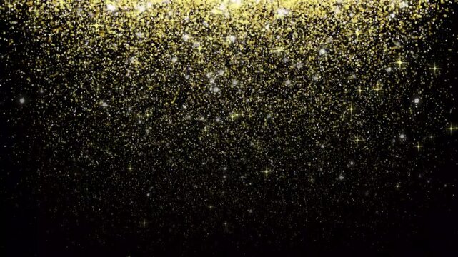 Twinkle stars line glitter sparkles, abstract gold glitter particles background with shining stars falling down and light flare, Magic radiance, 4k loop