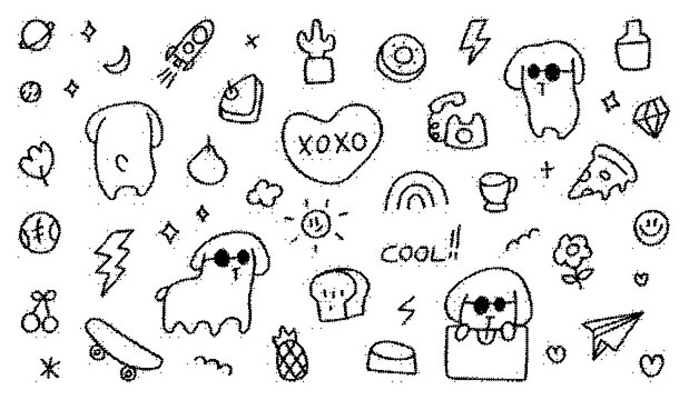Cute handdrawn doodle set with dogs, food, and lifestyle elements