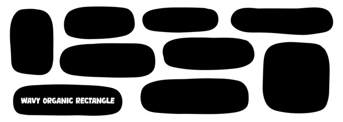 Fototapeta premium Organic rectangle frame vector with abstract text and curvy shape, for a hand-drawn box or cloud background through fluid form and smooth graphic border. Simple flat design of free oval set.