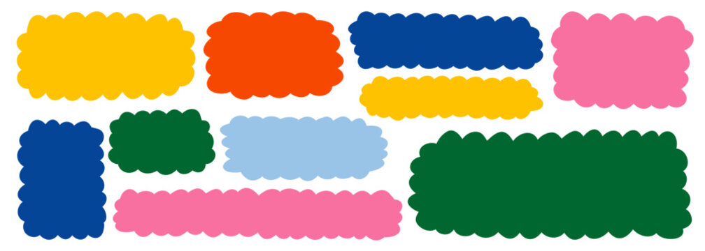 Wavy rectangle organic frame with curvy square doodle and shape for text box or bubble label. A minimalist tag through cartoon free element and asymmetric wiggle border, yet fun with smooth paint.