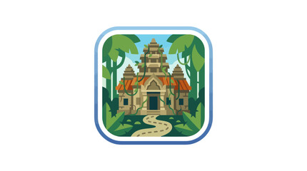 Fototapeta premium Asian temple in jungle icon with path entrance