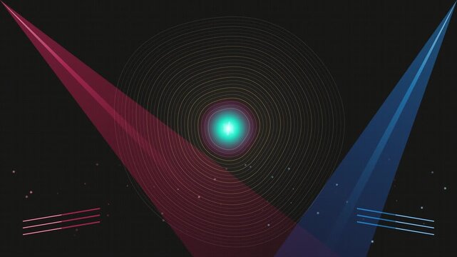Futuristic HUD radar interface scanning with blue and red spotlight beams.