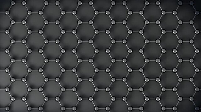 Graphene Structure tech nano loop Horizontal Metal. This nano technology 3D animation represents engineering at the molecular level.
