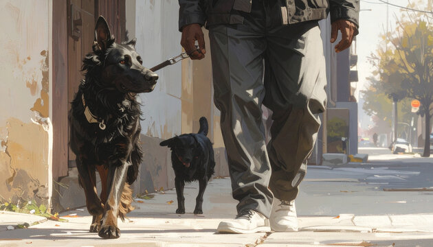 Man walking dogs street