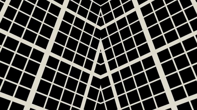 Abstract Black and White Geometric Grid Pattern with Depth Perspective and Minimalist Architectural Design