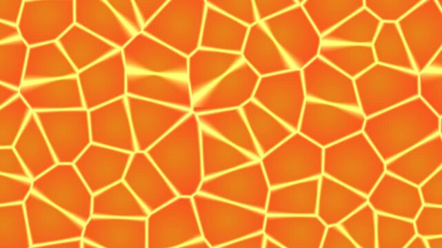 Abstract orange mosaic pattern background with glowing yellow lines forming geometric shapes; seamless design ideal for modern backgrounds