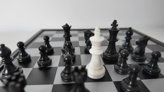 Chess King Surrounded by Opponent Pieces During Checkmate