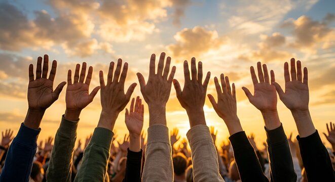 Diverse Raised Hands Supporting Human Rights