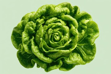 Fototapeta premium Fresh lettuce head resting on pale background in sharp macro shot for healthy food marketing