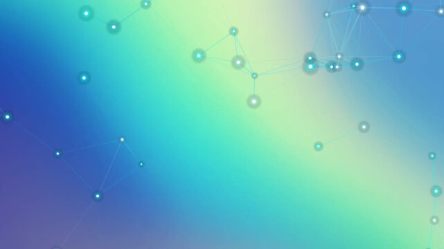 Digital network background with glowing nodes and connecting lines in shades of blue and green modern technology backdrop for science and data visualization