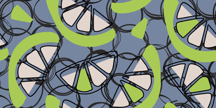 Hand-Drawn Lime Slices and Scribbles Background