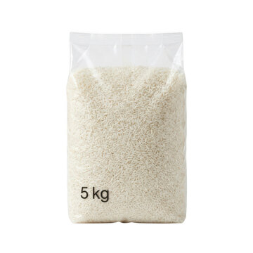 Five kilogram bag of white rice isolated on transparent background