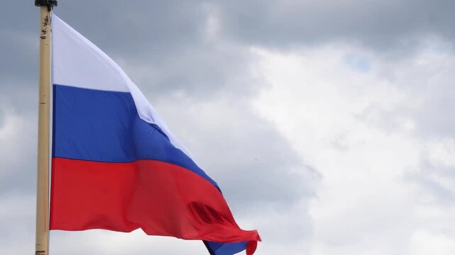 Saint Petersburg, Russia - July 12, 2026: The national flag of the Russian Federation flutters in the wind.