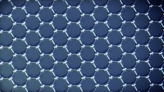 Graphene Structure Nano Tech loop Spin Blue. This nano technology 3D animation represents engineering at the molecular level.