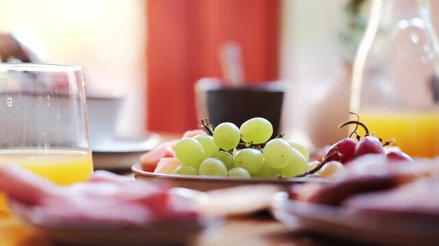 A breakfast setup on a table