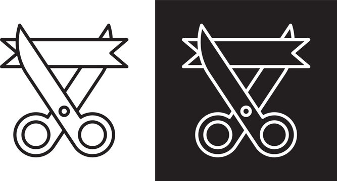 Scissors cutting ribbon icon