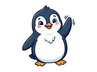 Fototapeta premium A cute cartoon penguin waving hello with a friendly smile.