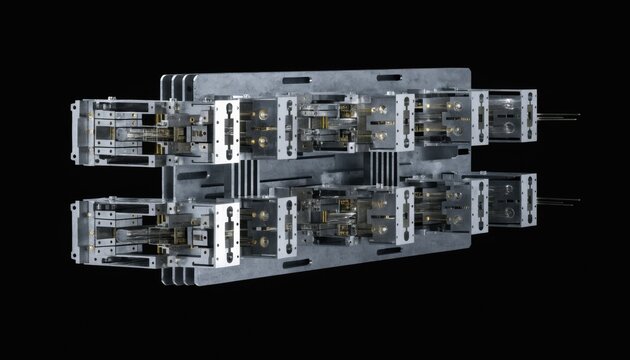 Medium shot of multimode fiberoptic transceiver module assembly highlighting careful integration of optics into metal cages optimized for shortrange highbandwidth communication.
