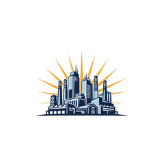 Obraz premium Industrial cityscape illustration with factories and rising sun