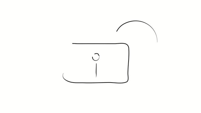 Open access, open lock, break-in, opening. Contour drawing, silhouett animation. Continuous line. Isolated on white. Video 4k object illustration self-drawing. Object construction. Minimalist continuo