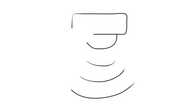 Sensor, alarm, security. Contour drawing, silhouett animation. Continuous line. Isolated on white. Video 4k object illustration self-drawing. Object construction. Minimalist continuous line drawing si