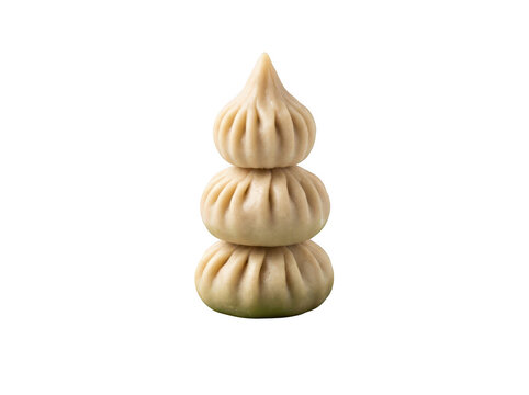A stack of three steamed dumplings or modak sweets isolated on transparent background