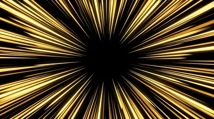Golden speed lines on black background, abstract light trails in radial motion, fast zoom effect with metallic gold streaks for luxury design © Mix