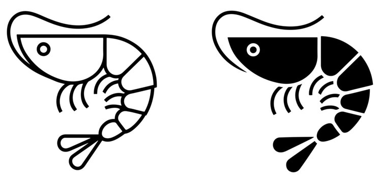 shrimp icon line fill vector set
