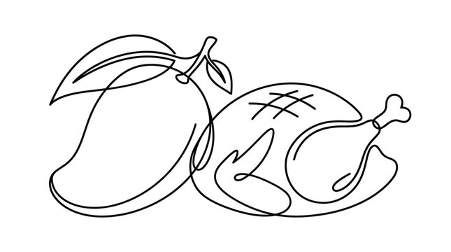 Minimalist Line Art: Roasted Chicken and Mango Duo