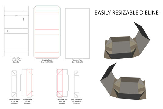 Collapsible Foldable Rigid Box Dieline with 3D Mockup Editable Resizable Vector Template