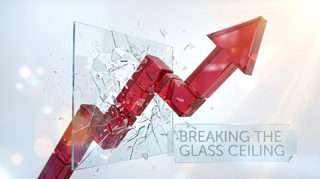 Red arrow breaking through glass ceiling growth concept