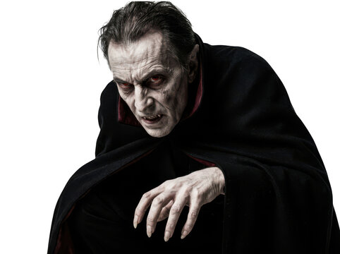 Vampire man in cloak isolated on transparent background