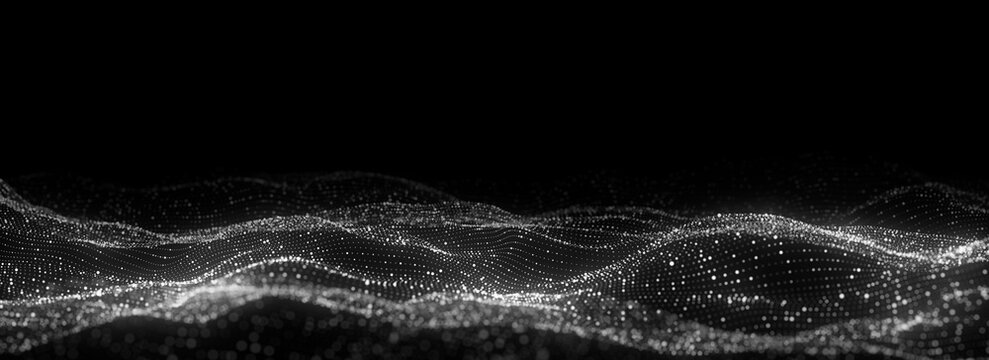 Futuristic technology wave. Digital cyberspace. Abstract wave with moving particles on background. Big data analytics. 3d rendering.