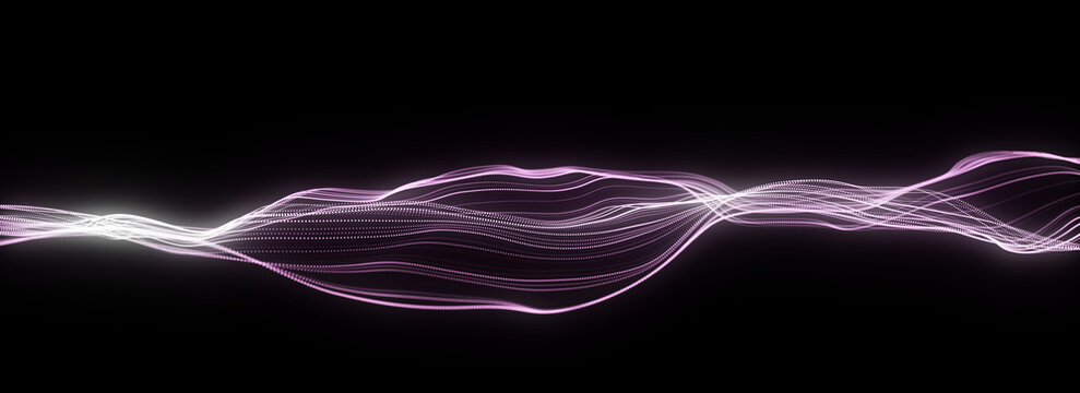 Futuristic technology wave. Digital cyberspace. Abstract wave with moving particles on background. Big data analytics. 3d rendering.