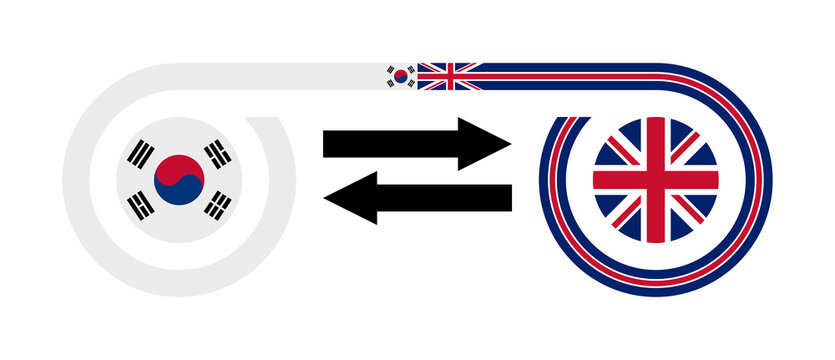 korean to british english translation icon. krw to gbp exchange rate concept. vector illustration isolated on white background