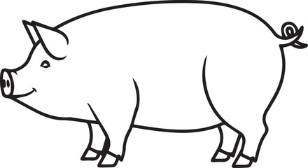 Obraz premium Pig illustration in simple outline for farm themes