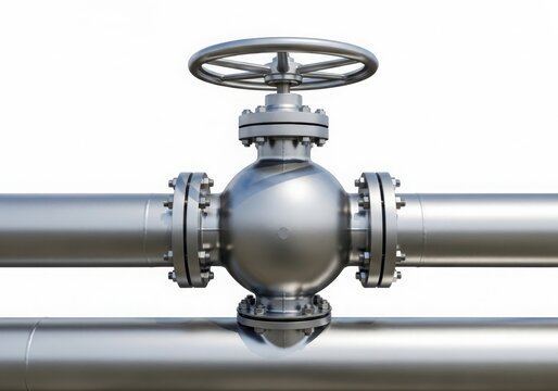 Industrial gate valve on pipeline isolated on white background