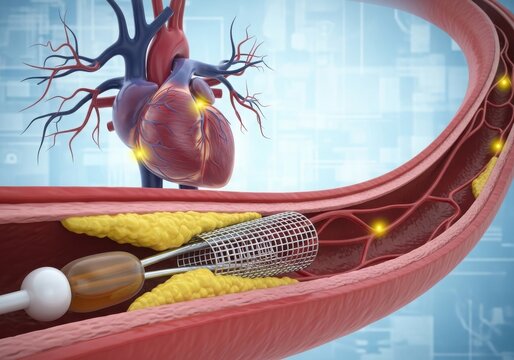Aortic aneurysm repair with stent graft illustration isolated on white background
