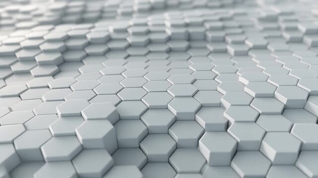 Hexagonal grid with light pulses expanding in waves in white and gray
