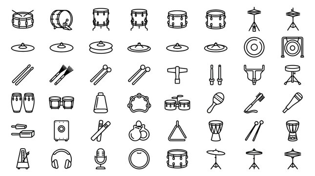 Vector Icon Set of various musical drum percussion instrument icons. EPS Editable