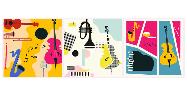 Abstract Music Background, vector illustration. Collage with musical instruments