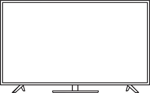 Modern flat screen television outline vector illustration featuring a wide display and a stable central stand
