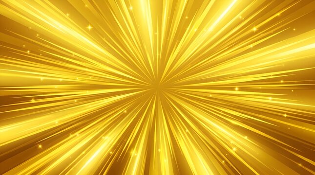 Golden sunburst background with radiant light rays, abstract yellow speed lines for comic pop art, glowing sunbeam texture for luxury celebration
