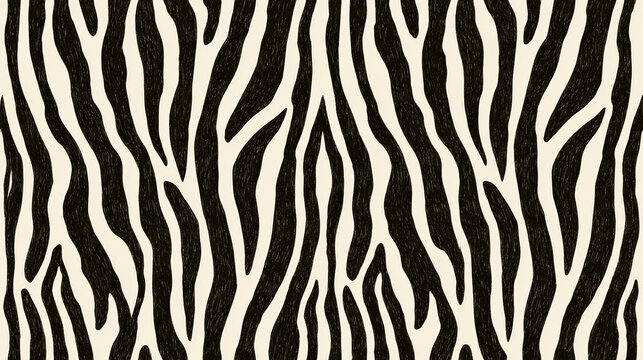 Seamless hand-painted zebra stripe pattern with brown brushstroke lines on a cream background for textile, wallpaper, wrapping paper, and surface design.