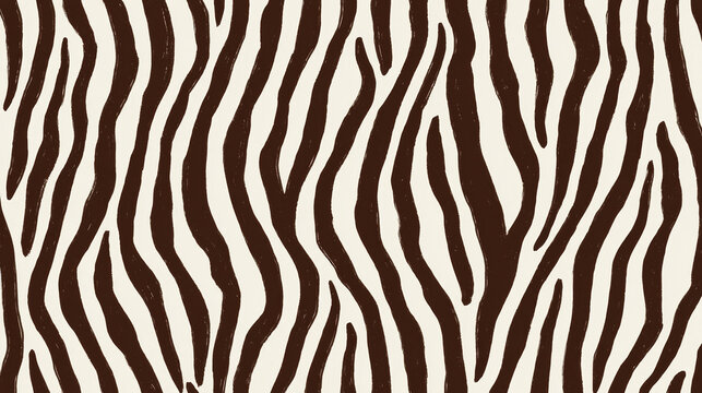 Seamless hand-painted zebra stripe pattern with brown brushstroke lines on a cream background for textile, wallpaper, wrapping paper, and surface design.